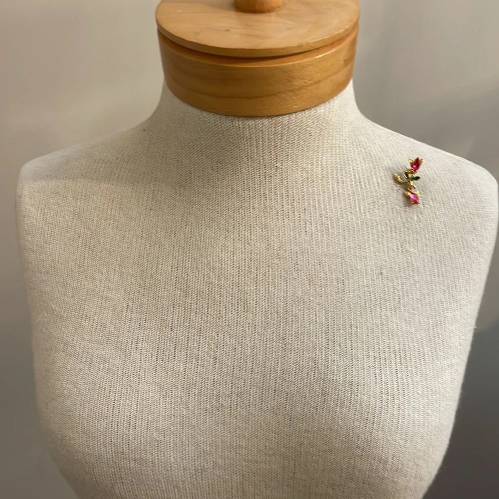 Vintage Tulip with a Dangling Angel Charm Gold-tone with Pink Rhinestones